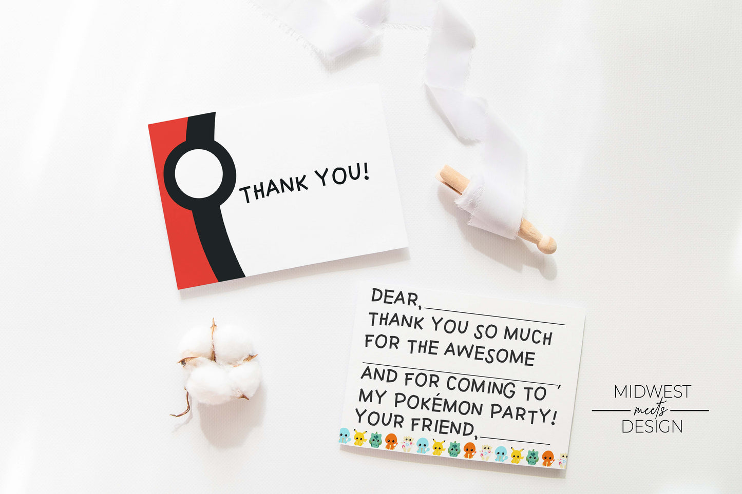 Pokémon Inspired Birthday Thank You Cards - Digital Download
