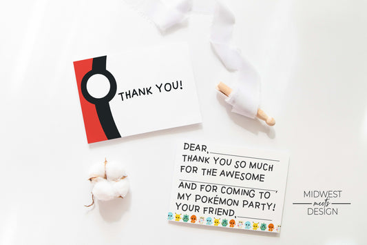 Pokémon Inspired Birthday Thank You Cards - Digital Download